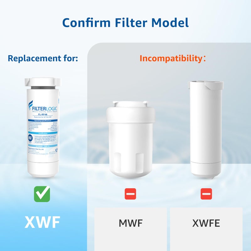 Filterlogic XWF Replacement for GEÂ® XWF, NSF Certified Refrigerator Water Filter, 3 Filtersï¼ˆNot XWFEÂ®) - Image 2